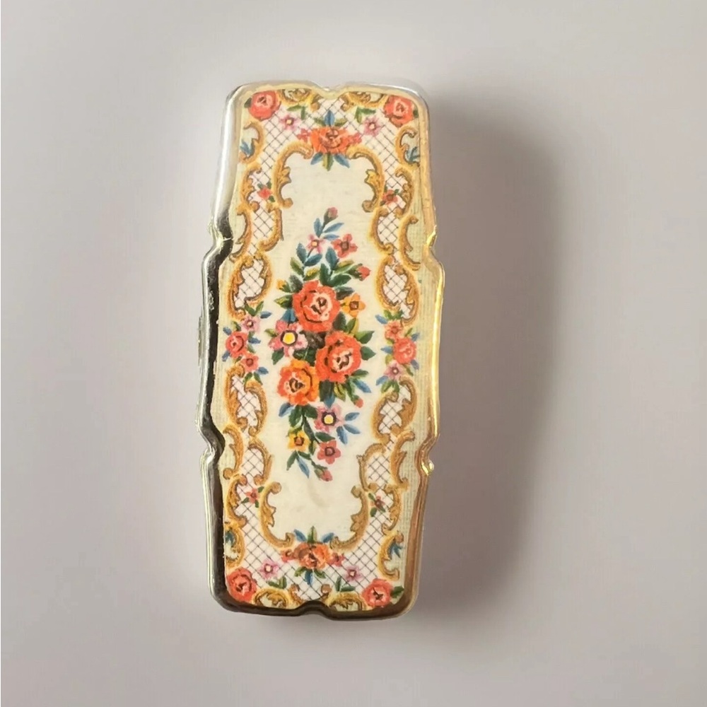 Vintage Lipstick Mirror Case - Floral Compact Japan Cute Ring 1960s Accessory
